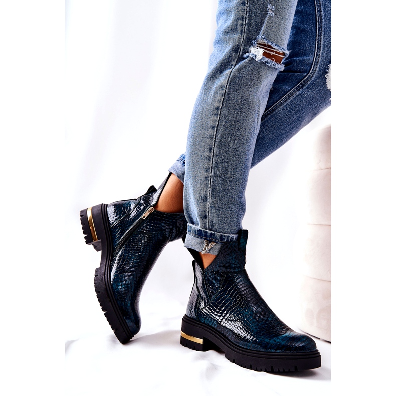 PA2 Zelene Tanya Crocodile Tople kožne čizme crna zelena 1