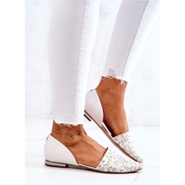 Elegantne kožne balerinke Laura Messi 1110 bež bijela 1