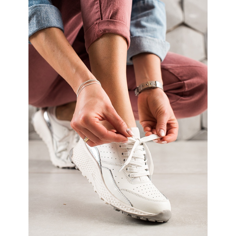 Goodin Elegantne kožne tenisice bijela srebro 1