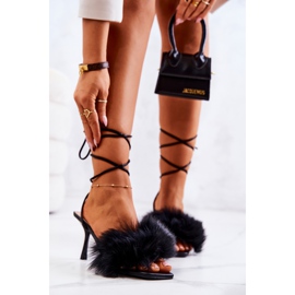 FM1 Lindsay crne sandale na visokoj peti s krznom crna 2