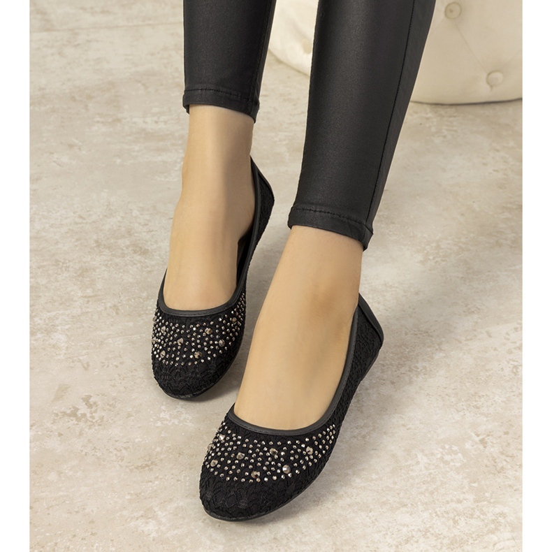 Ružičaste balerinke od čipke s kubičnim cirkonijem na istočnoj strani crna 1