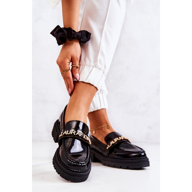PL5 Lakirane mokasine Letters La.Fi Black Jenefer crno 2
