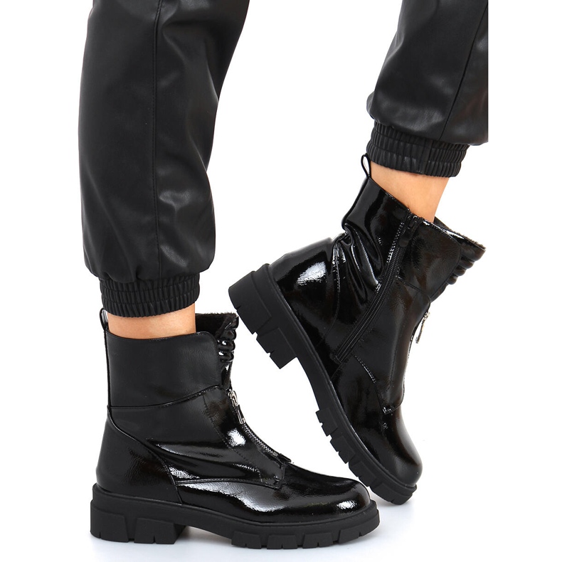 Ravne lakirane Haiti crne čizme crno 1