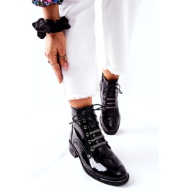 D&A Klasične ženske tople čizme lakirane crne refleksije crna 2