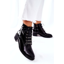 D&A Klasične ženske tople čizme lakirane crne refleksije crna 3