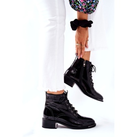 D&A Klasične ženske tople čizme lakirane crne refleksije crno 4