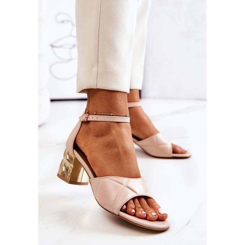 Lewski Shoes Kožne sandale na traci Lewski 3027 bež zlatna 2