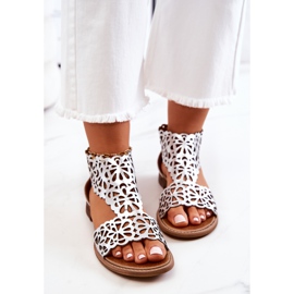 Lewski Shoes Kožne ažurne sandale Lewski 2699/2 Srebrna srebro 1