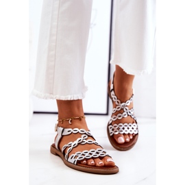 Lewski Shoes Kožne ažurne sandale Lewski 3022 Srebrna srebro 1