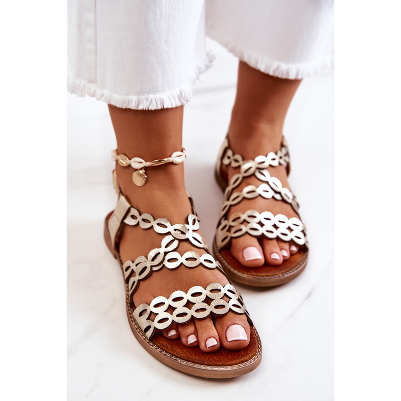 Lewski Shoes Kožne ažurne sandale Lewski 3022 Zlatne zlatna 1