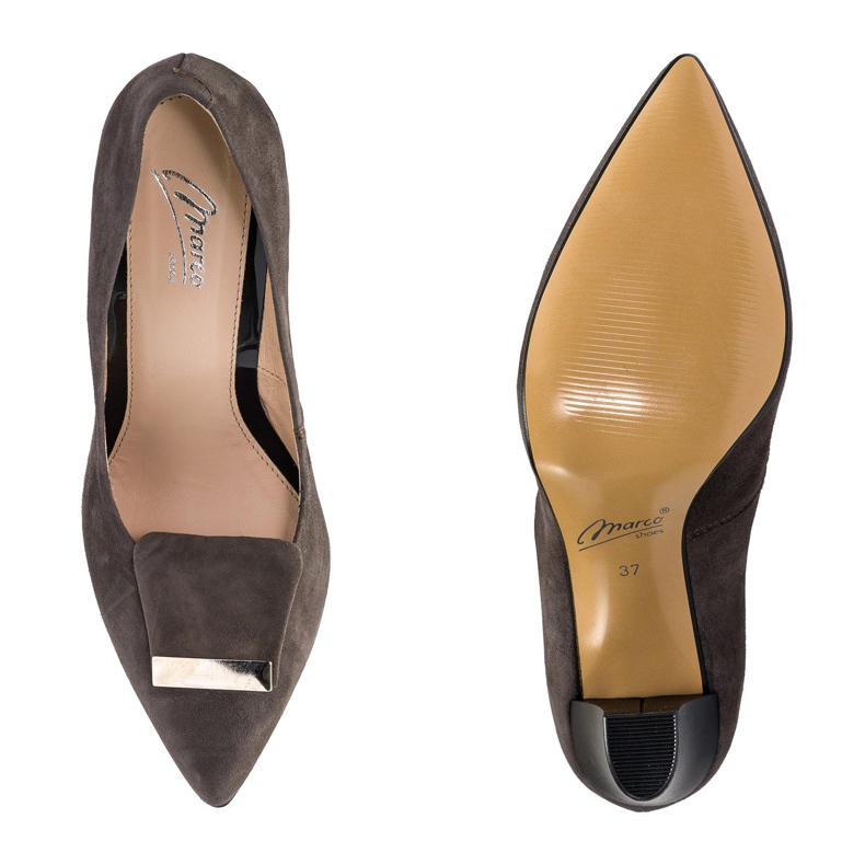 Marco Shoes 1008P pumpe od smeđeg velura s ukrasom smeđa 1