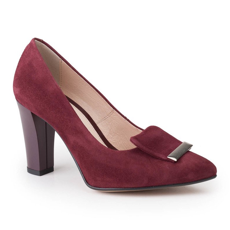 Maroon pumpe od velura Marco Shoes 1008P s ukrasom crvena 1