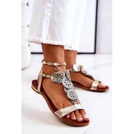 Lewski Shoes Kožne ažurne sandale Lewski 3049 Zlatne zlatna 2