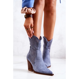 FB1 Ažurne kaubojske čizme na post Blue Caroline plava 2