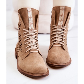 Ažurne kožne čizme zavezane Nicole Camel 2696 smeđa 1