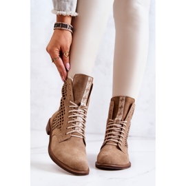 Ažurne kožne čizme zavezane Nicole Camel 2696 smeđa 2