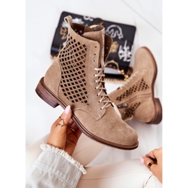 Ažurne kožne čizme s vezanom Nicole svijetlo smeđom 2696 smeđa 1