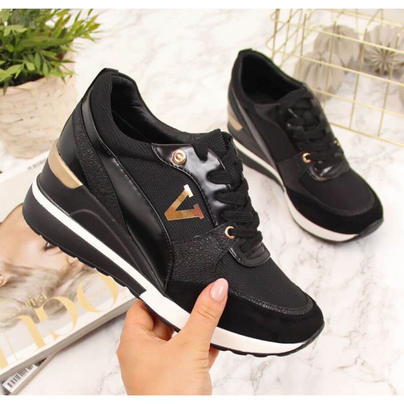 Tenisice na klin Potocki W WM747A crne crna zlatni 1