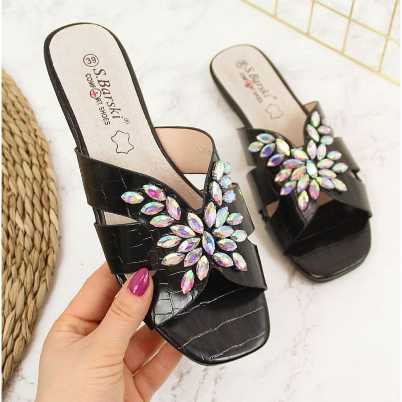 Crne papuče s kamenčićima S. Bararski W OLI104 crna 1