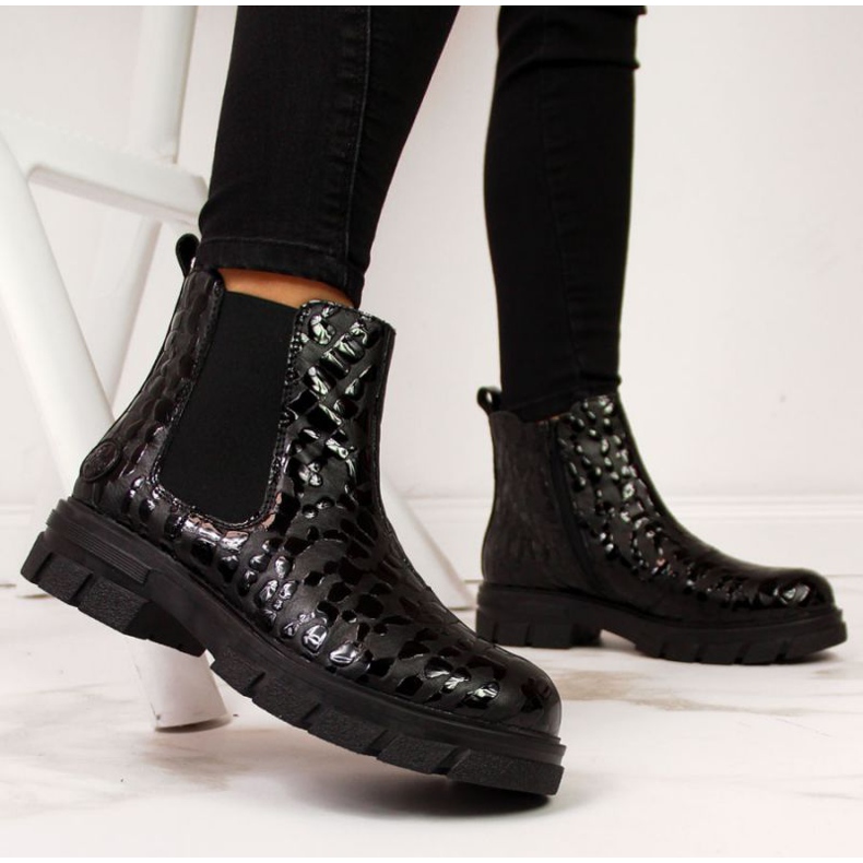 Kožne izolirane čizme Rieker W Z9152-00 crne bijela crna 2