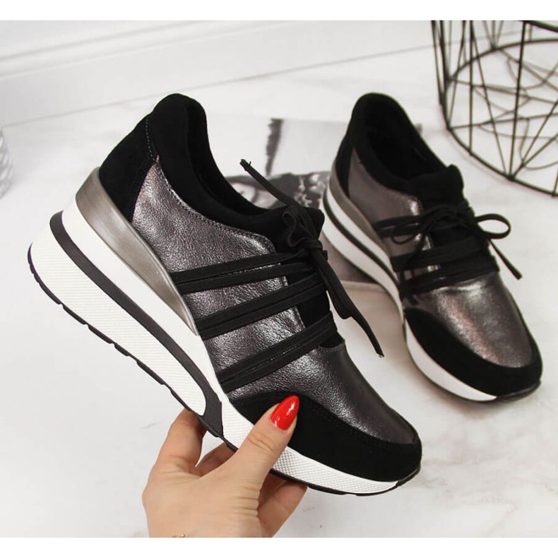 Kožne cipele na klin T.Sokolski W SCA139 srebrna crna srebro 1