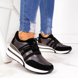 Kožne cipele na klin T.Sokolski W SCA139 srebrna crno srebro 2