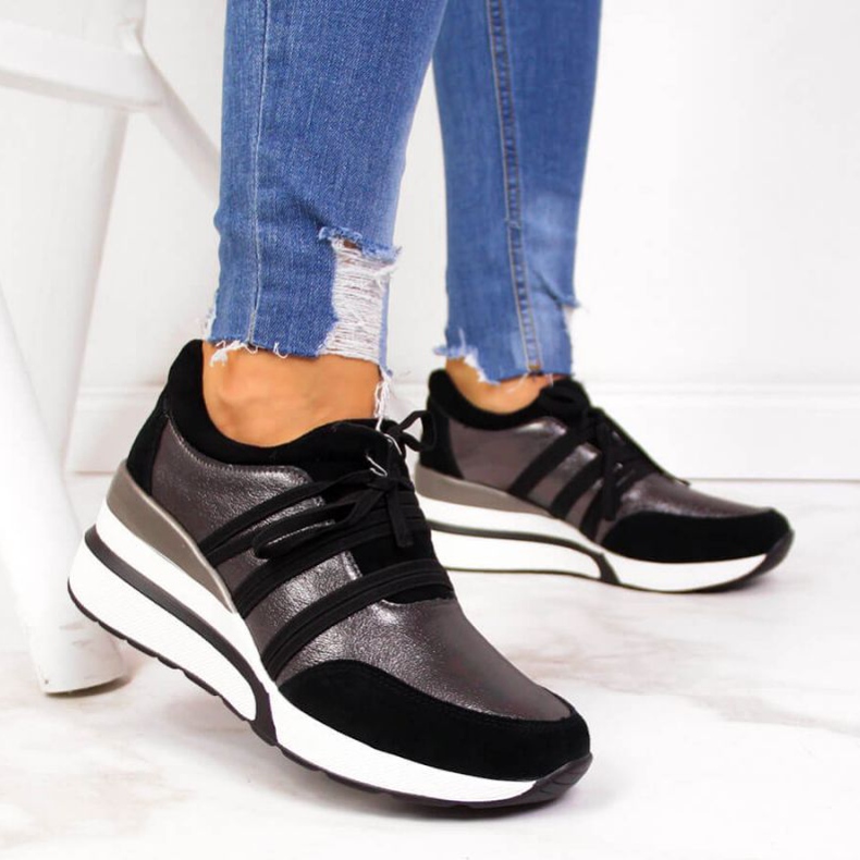 Kožne cipele na klin T.Sokolski W SCA139 srebrna crno srebro 2