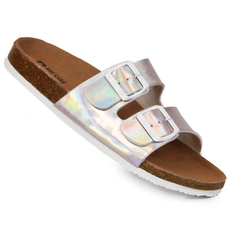 Papuče s kopčama Big Star W HH274895 srebrne srebro 1