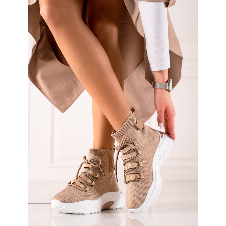 TRENDI Slip-on tenisice s čarapom bež smeđa 2