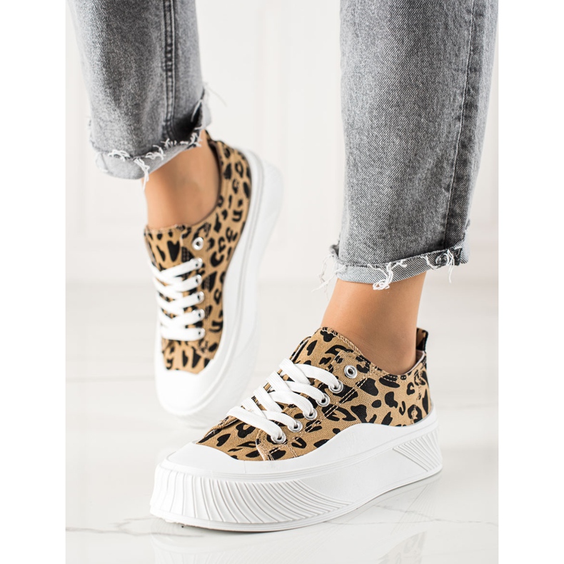 Seastar Modne tenisice na širokoj platformi bež crno 1