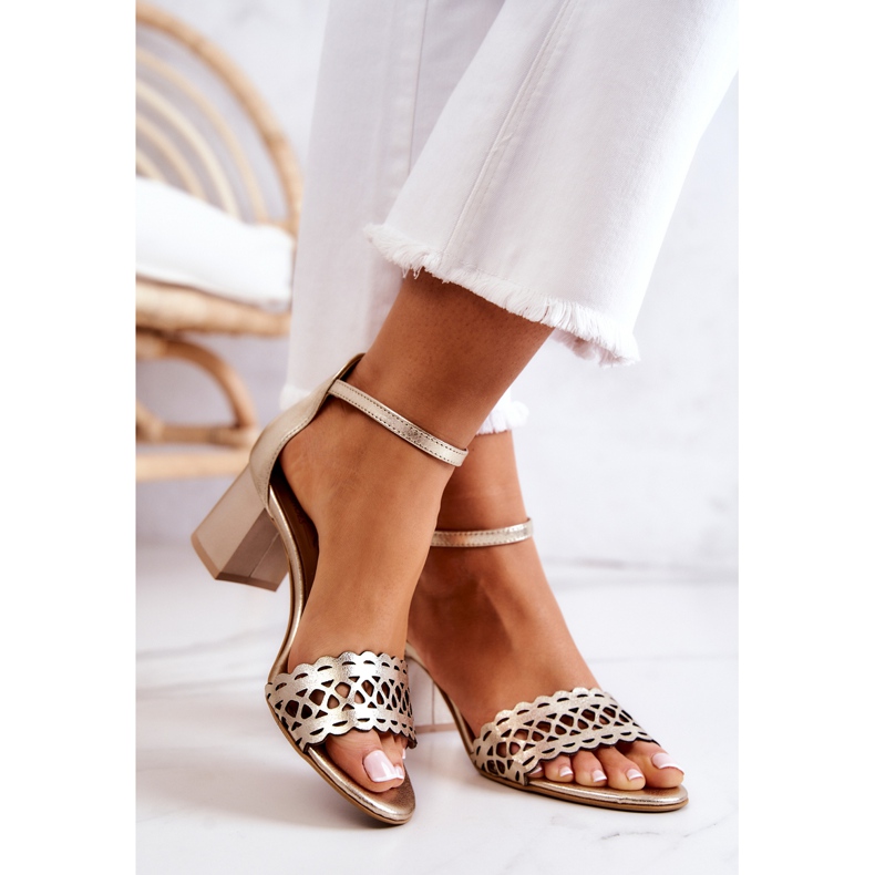 Lewski Shoes Kožne ažurne sandale Lewski 2869/2 zlatne zlatni 2