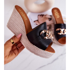 Lewski Shoes Kožne papuče na klin Lewski 3062 Black crna 1