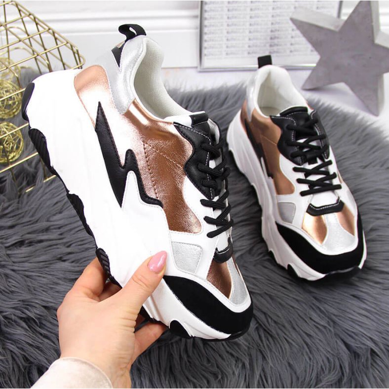 Tenisice na platformi Potocki W WOL53 bijele i zlatne boje bijela zlatni 1