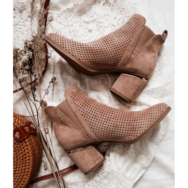 PS1 Suede, ažur kaubojske čizme Tamno bež Helloni 1