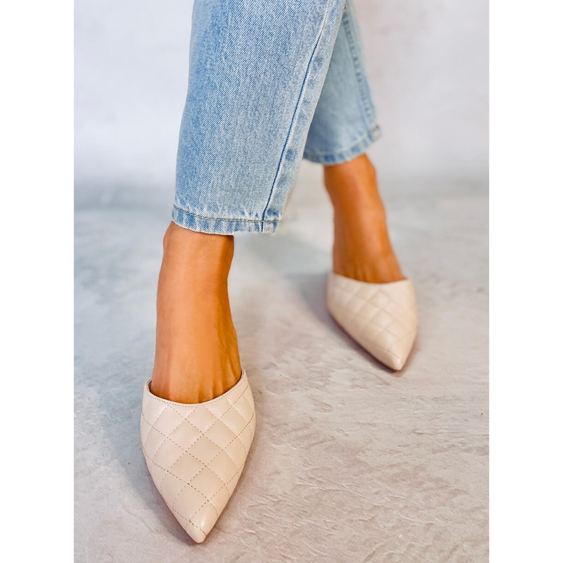 Prošivene papuče na petu Gloria Beige bež 1