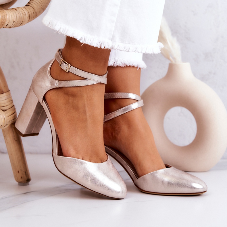 Kožne pumpice na stupu Sergio Leone SK851 Zlatne zlatna 2