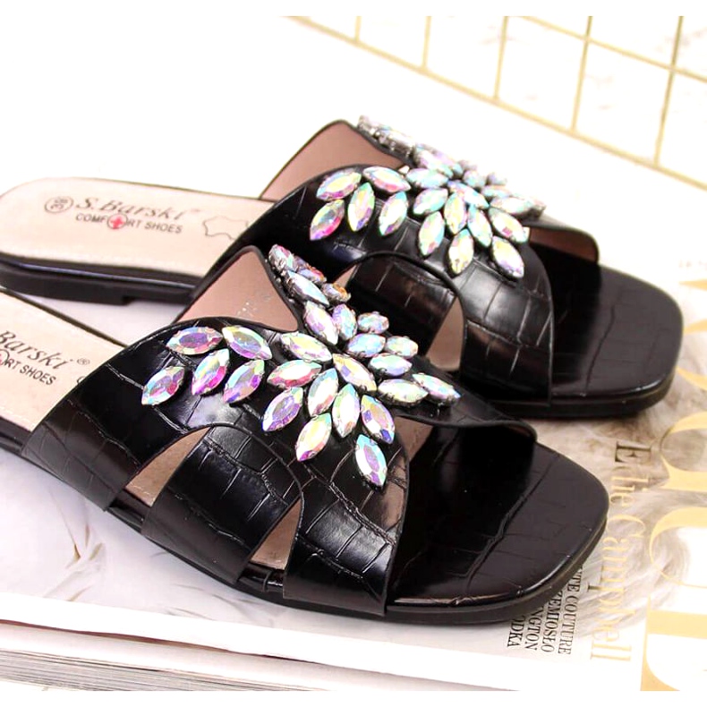 Crne papuče s kamenčićima S. Bararski W OLI104 crna 4