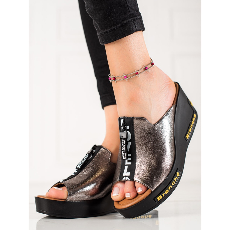 VINCEZA sandale na klin siva 1