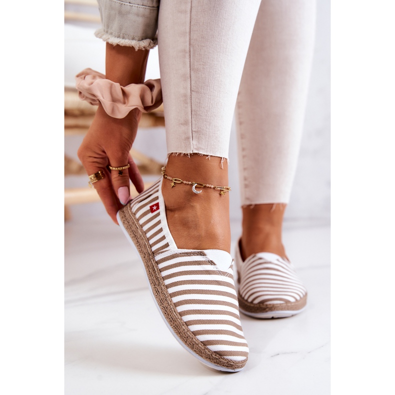 Ženske espadrile Big Star Slip-on pruge FF276029 Bež bijela 2