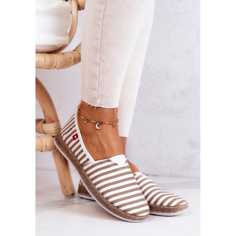 Ženske espadrile Big Star Slip-on pruge FF276029 Bež bijela 1