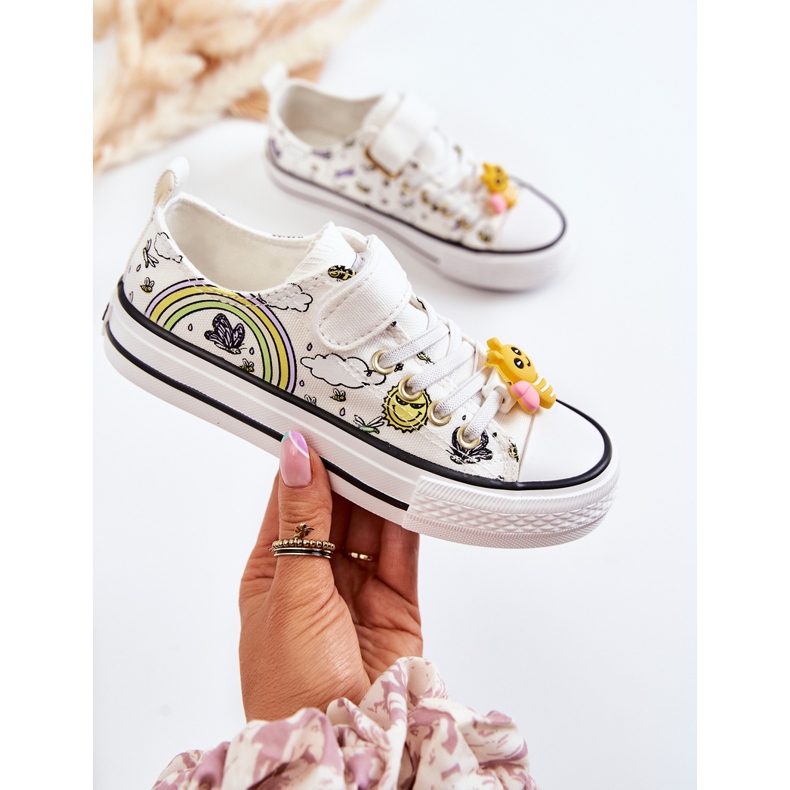 Vinceza Dječje tenisice s čičak printom od bijele čipke bijela 1