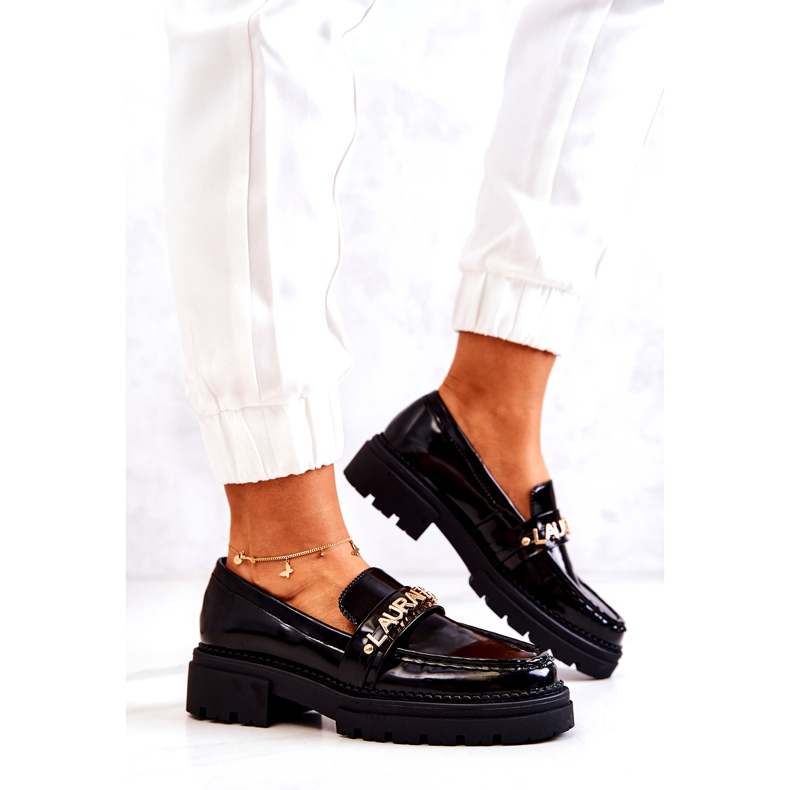 Oslikani loafers ženska pisma la.fi crne kože umetak crno 3