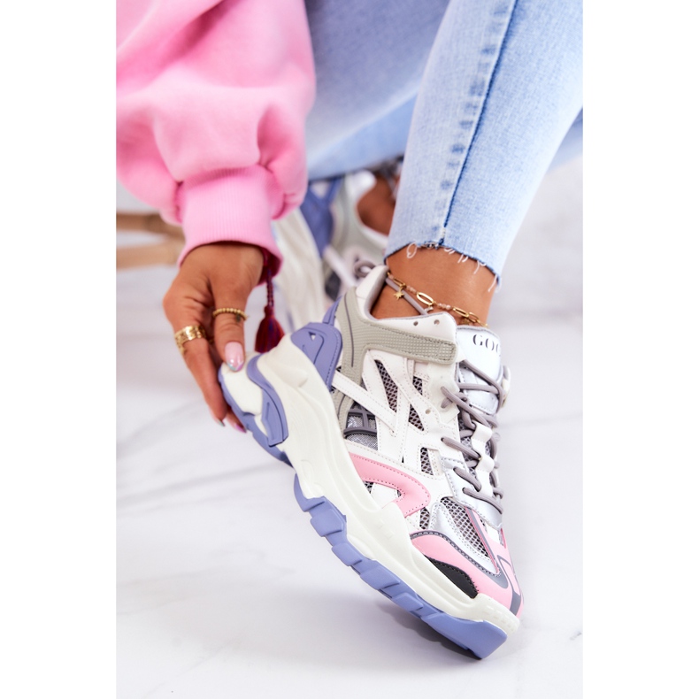Ženske sportske kožne tenisice GOE JJ2N4090 Multicolor bijela ljubičasta ružičasta siva 1