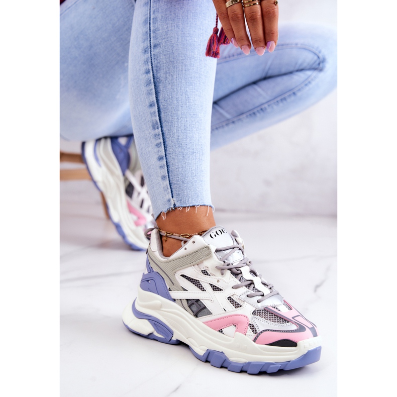 Ženske sportske kožne tenisice GOE JJ2N4090 Multicolor bijela ljubičasta ružičasta siva 2