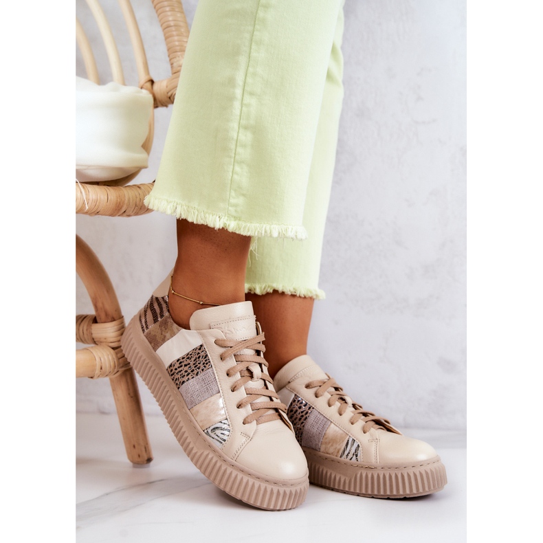 Kožne sportske cipele na platformi Maciejka 05482-04 Bež 2