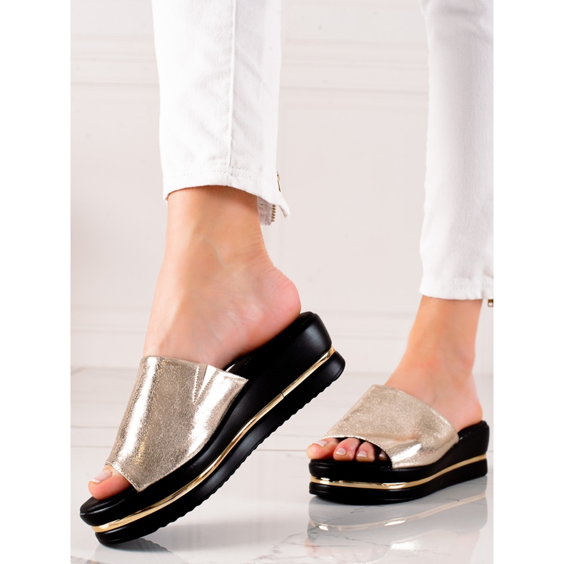 Goodin Sjajne papuče na platformi zlatna 1