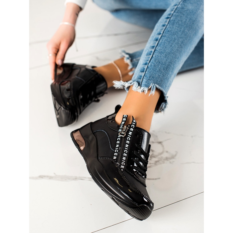 Goodin Kožne tenisice s patentnim zatvaračem crna 2