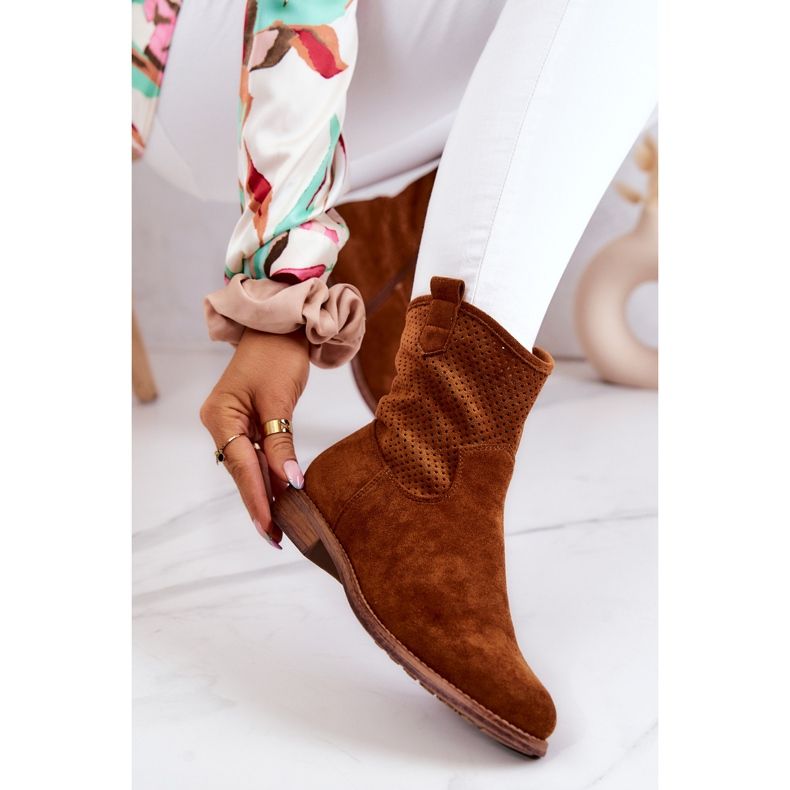 S.Barski Ženske ažurne čizme od antilopa Camel Lemar smeđa 1