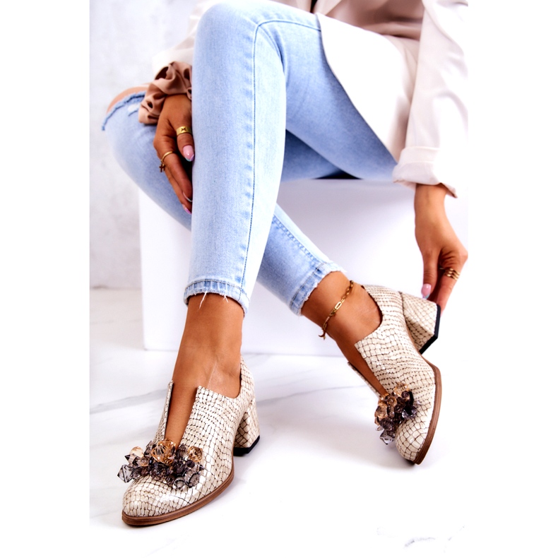 PA2 Elegantne kožne visoke pete s bež dekoracijom Delaver 4