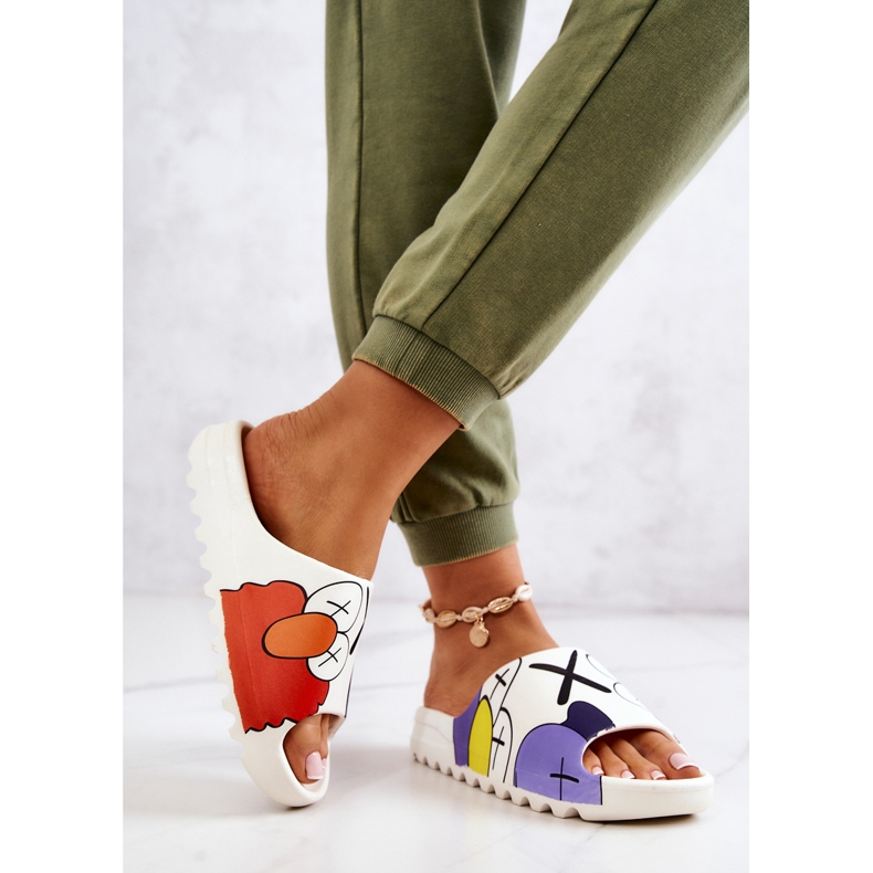 Gumene papuče s printom bijelih čudovišta bijela 2